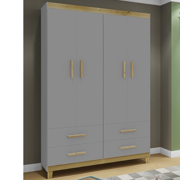 Guarda Roupa De Bebê 4 Portas 4 Gavetas Údine  Cinza/pinus