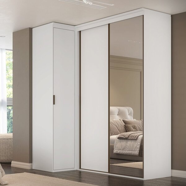 Guarda-roupa De Canto 100% Mdf Porta De Correr Com Espelho 3