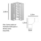 Guarda-roupa De Canto 3 Portas 100% Mdf Altezza Clean Branco