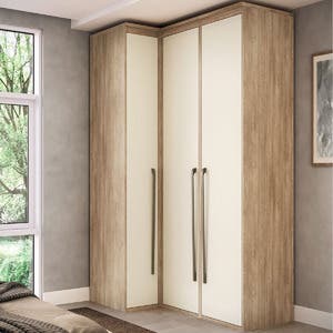 Guarda Roupa De Canto Reto 3 Portas Mdf Lotus Belmax Carvalho/off