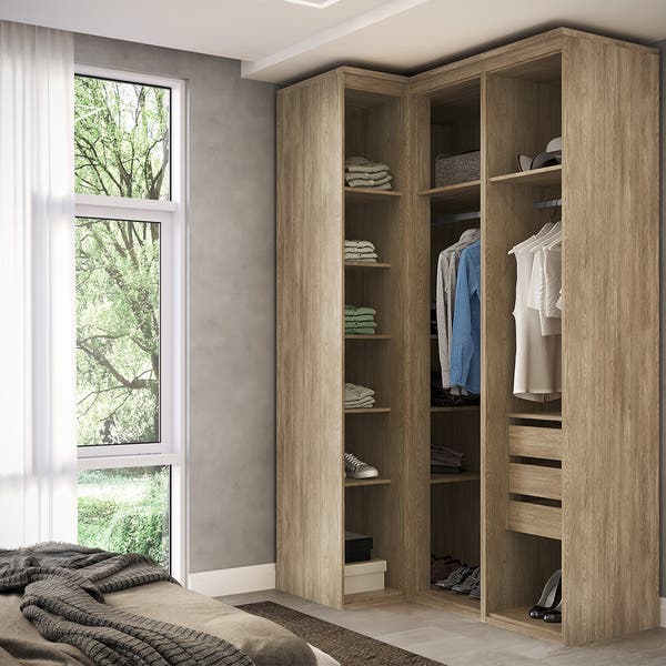 Guarda Roupa De Canto Reto 3 Portas Mdf Lotus Belmax Carvalho/off