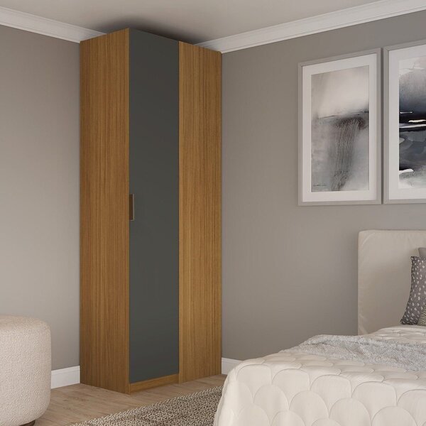 Guarda-roupa De Canto Reto Clean 100% Mdf Altezza Freijó/titâ