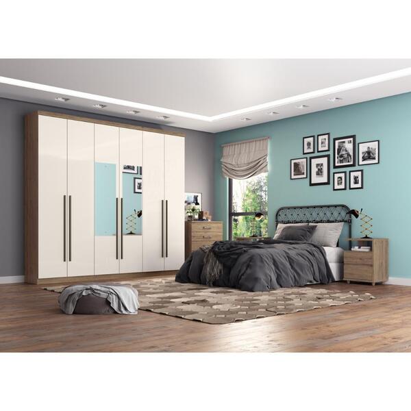 Guarda Roupa De Casal 06 Portas Com Espelho Jade Henn - Rústi