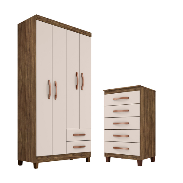 Guarda Roupa De Casal 4 Portas 2 Gavetas Com Cômoda 5 Gavetas