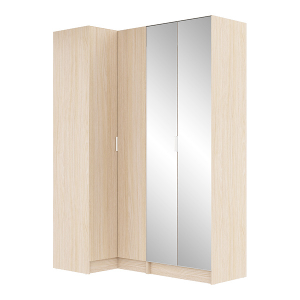 Guarda-Roupa de Canto de Casal com Espelho 4 Portas de Abrir com 2 Gavetas MDP Oásis 243,2x159,6x54cm EVO'M Spaceo