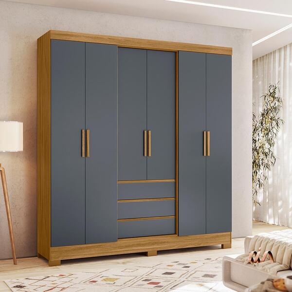 Guarda Roupa De Casal 6 Portas 197cm Freijó Cinza Turim Moval