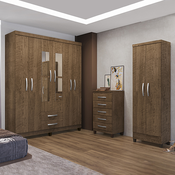 Guarda Roupa De Casal 6 Portas 2 Gavetas Com Cômoda 5 Gavetas