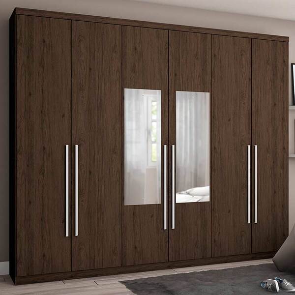 Guarda-roupa De Casal 6 Portas Com Espelho Amaro- Henn - Café