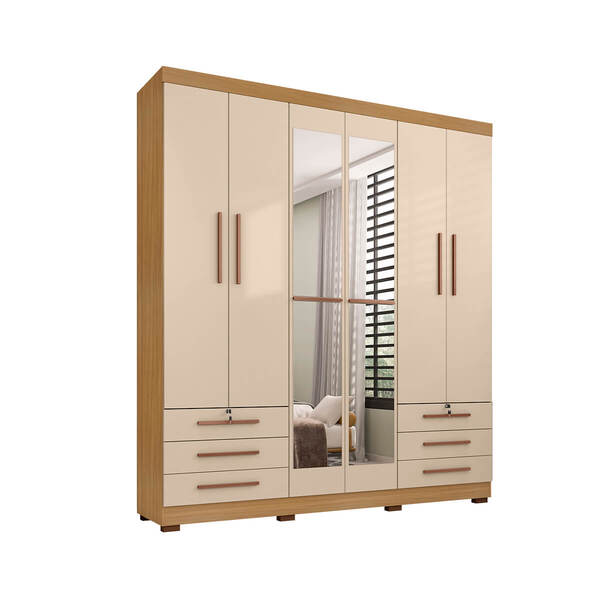 Guarda Roupa De Casal 6 Portas E 6 Gavetas Com Espelho Durham