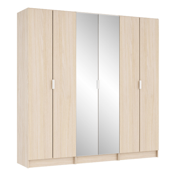 Guarda-Roupa de Casal com Espelho 6 Portas de Abrir com 4 Gavetas Prateleiras MDP Oásis 243,2x159,6x54cm EVO'M Spaceo