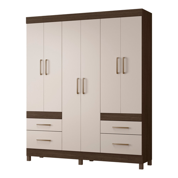 Guarda Roupa De Casal 6 Portas Poema Cor Ébano Off White Demó