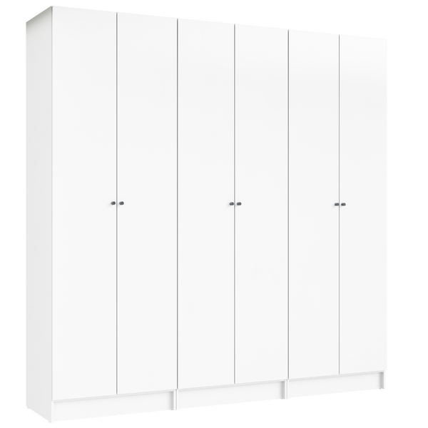 Guarda-Roupa de Casal 6 Portas de Abrir com Gaveta Prateleiras Calceiro e Cabideiro MDP Branco EVO'M Spaceo