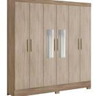 Guarda Roupa De Casal  6 Portas Com Espelho Prático Nogal Van