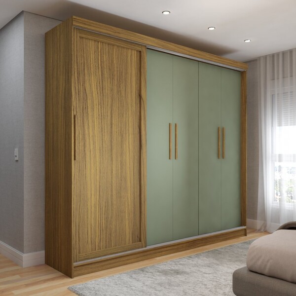 Guarda-roupa De Casal Canadá 5 Portas 4 Gavetas Carvalho/verd