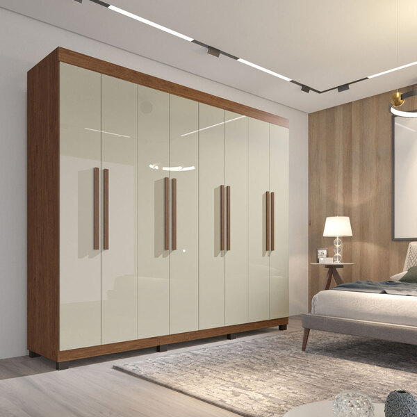 Guarda-roupa De Casal Com 08 Portas E 04 Gavetas Milão Cinamo