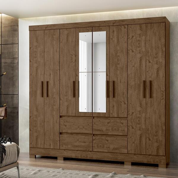 Guarda Roupa De Casal Com Espelho 8 Portas 216cm Castanho Bel