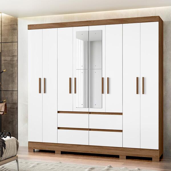 Guarda Roupa De Casal Com Espelho 8 Portas 216cm Naturale Bra