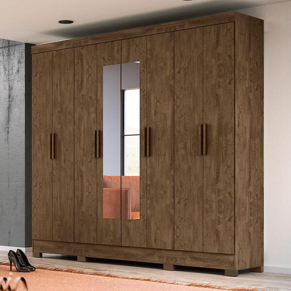 Guarda Roupa De Casal Com Espelho 8 Portas 236cm Castanho Dip