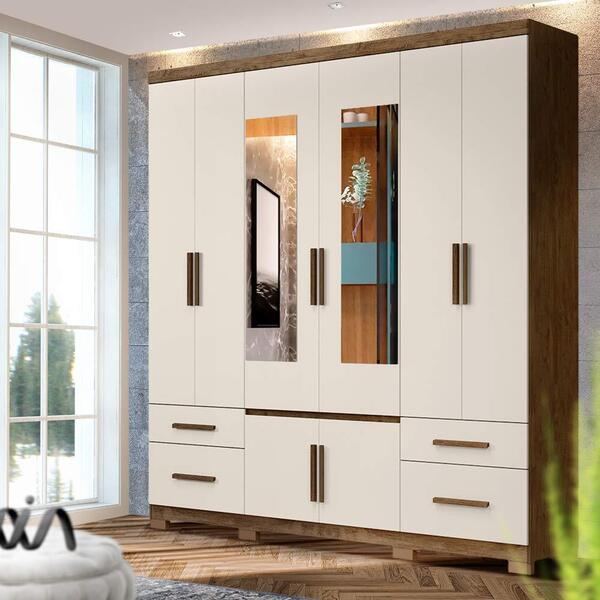Guarda Roupa De Casal Com Espelho Castanho Wood Baunilha Port