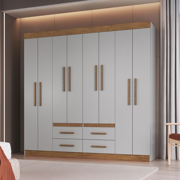 Guarda-roupa De Casal Las Vegas 8 Portas 4 Gavetas Lunar/nogu