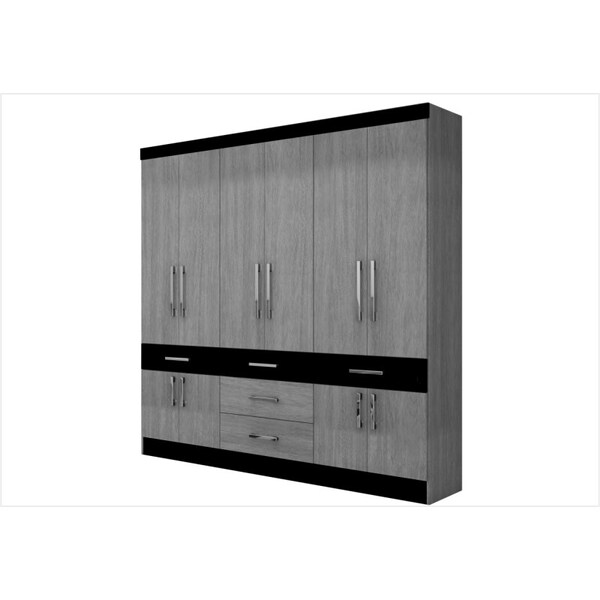 Guarda Roupa De Casal Pérola 10 Portas E 05 Gavetas Cinza Com
