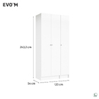 Guarda-Roupa de Solteiro 3 Portas de Abrir com 1 Gaveta Prateleiras e Cabideiro MDP Branco 243,2x119,6x54cm EVO'M Spaceo