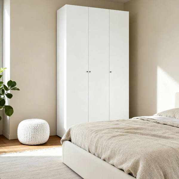 Guarda-Roupa de Solteiro 3 Portas de Abrir com 1 Gaveta Prateleiras e Cabideiro MDP Branco 243,2x119,6x54cm EVO'M Spaceo