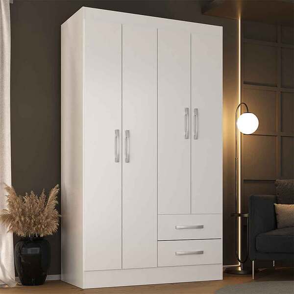 Guarda-roupa De Solteiro 4 Portas 2 Gavetas Hera Branco - Mov
