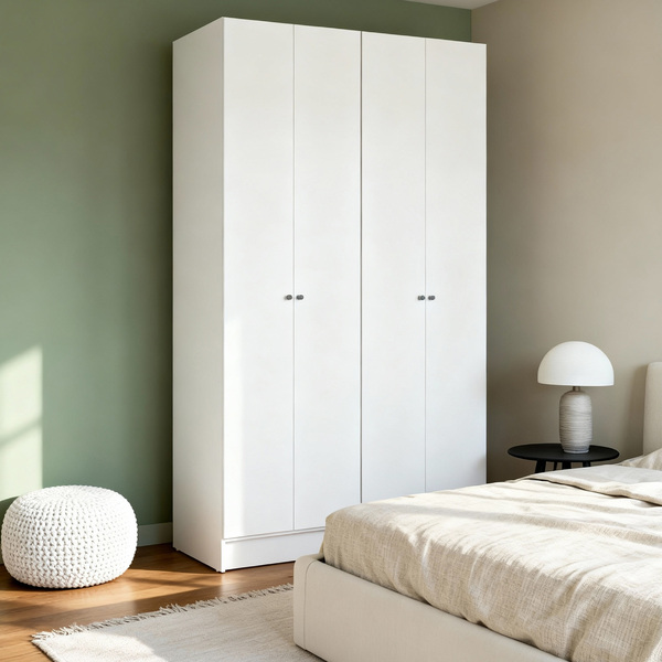 Guarda-Roupa de Solteiro 4 Portas de Abrir com 1 Gaveta Prateleiras e Cabideiro MDP Branco 243,2x119,6x54cm EVO'M Spaceo