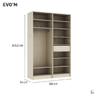 Guarda-Roupa de Solteiro com Espelho 4 Portas de Abrir com 1 Gaveta MDP Oásis 243,2x159,6x54cm EVO'M Spaceo