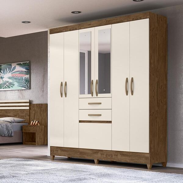 Guarda Roupa De Solteiro Com Espelho 177cm Castanho Baunilha