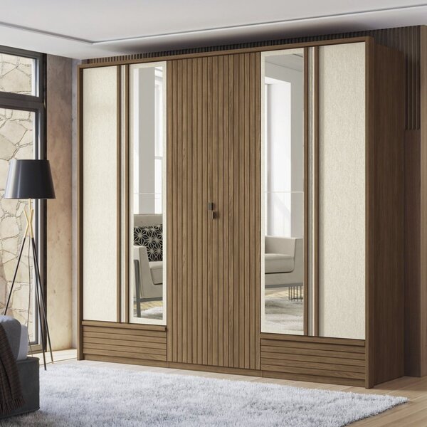 Guarda-roupa Democrata 06 Pts Com Espelho Jatobá/areia