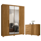 Guarda Roupa E Cômoda Dubai Ripado Com Espelho Freijó