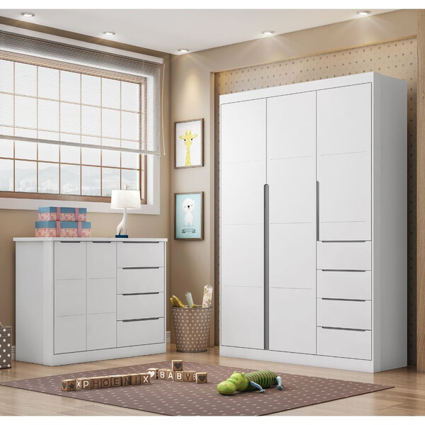 Guarda Roupa E Comoda Infantil Phoenix Baby Eloa 5 Portas 8 G