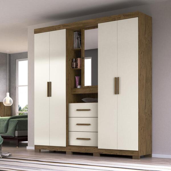 Guarda Roupa Eldorado 4 Portas 3 Gavetas Castanho Wood Baunil
