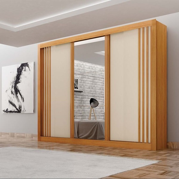 Guarda Roupa Espelho 3 Portas Milano-cinamomo/off - Leifer