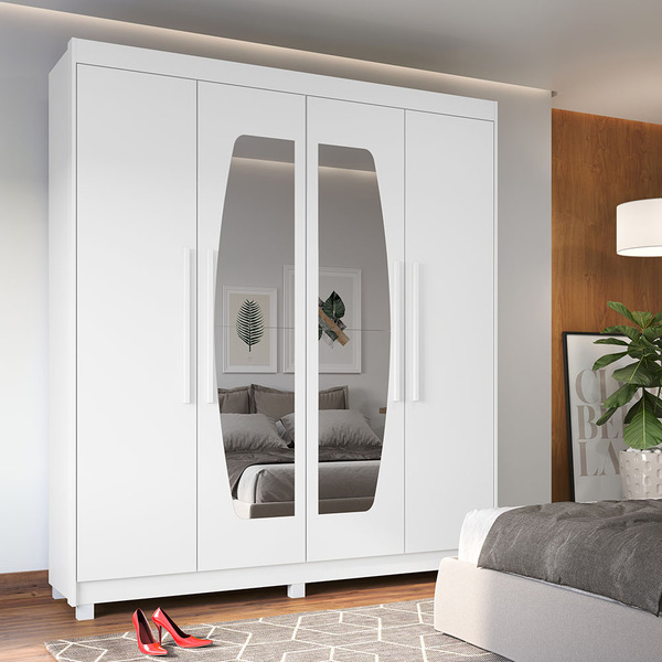 Guarda Roupa Espelho 4 Portas Orion Branco - Gelius