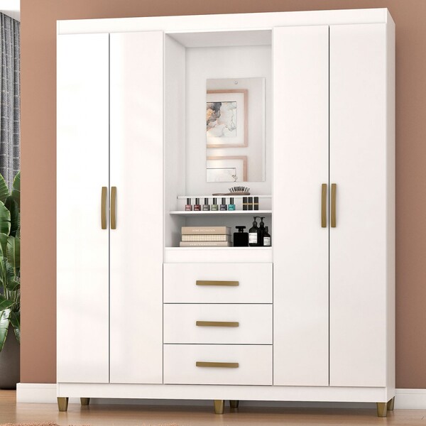 Guarda-roupa Fiore 4 Portas 3 Gavetas Branco - Pnr Móveis