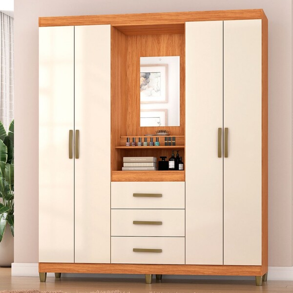 Guarda-roupa Fiore 4 Portas 3 Gavetas Cinamomo/off White - Pn