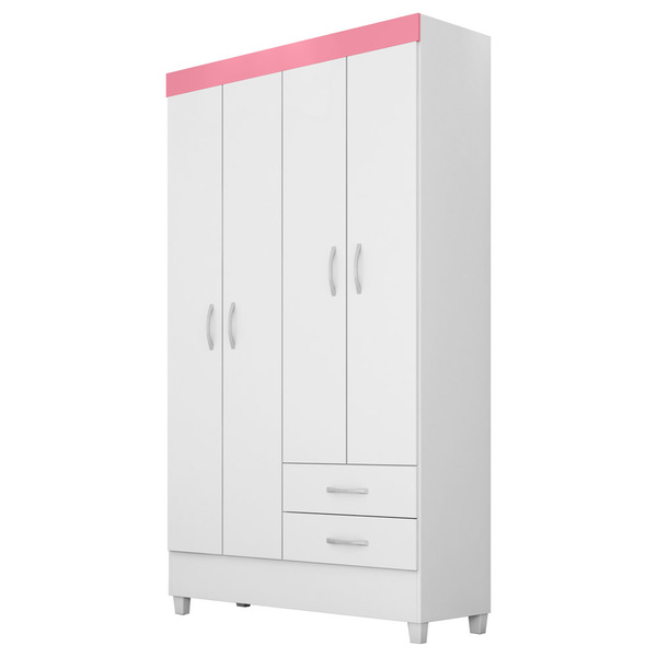Guarda Roupa Flex 4 Portas 2 Gavetas Astro D02 Branco/rosa/br