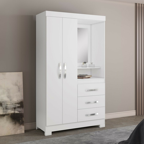 Guarda Roupa Flex Color Com Espelho 2 Portas 3 Gavetas Nt5170