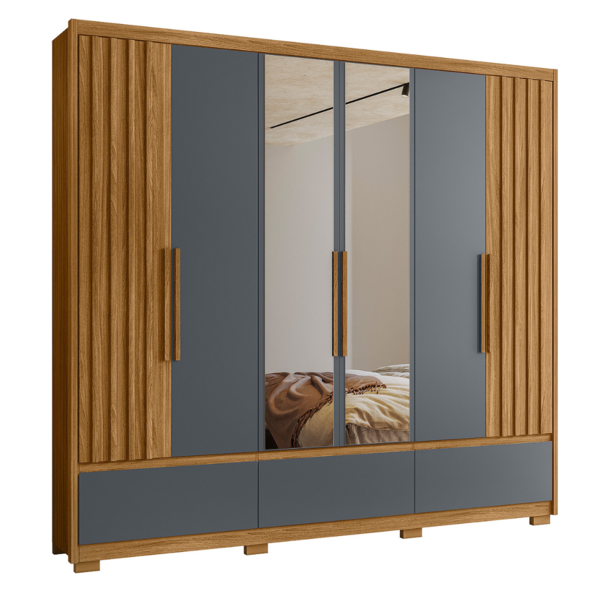 Guarda Roupa Fresado Com Espelho Veneza Freijó Cinza