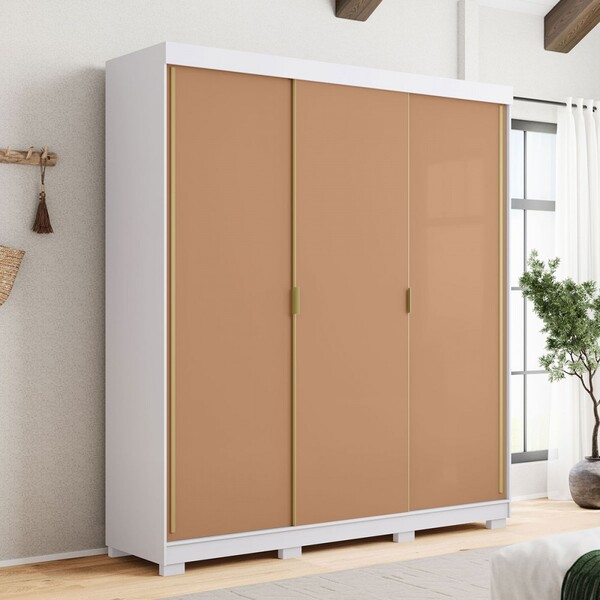 Guarda-roupa Garibaldi 3 Portas 4 Gavetas 100% Mdf Branco/cam