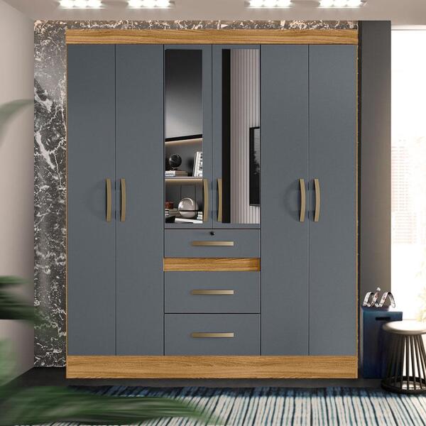 Guarda Roupa Grande 6 Portas 3 Gavetas Com Espelho Freijó Cin