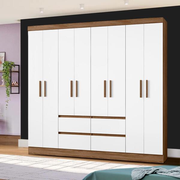 Guarda Roupa Grande 8 Portas 4 Gavetas 216cm Naturale Branco