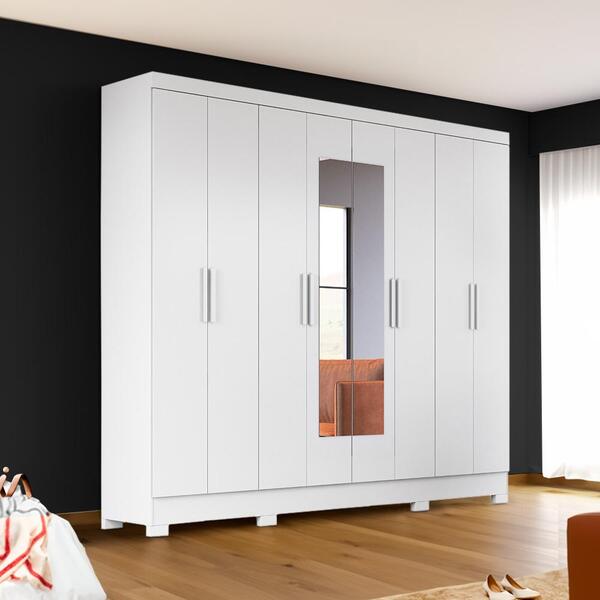 Guarda Roupa Grande Com Espelho 8 Portas 236cm Branco Savas S