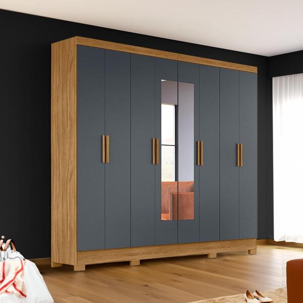 Guarda Roupa Grande Com Espelho 8 Portas 236cm Freijó Cinza S