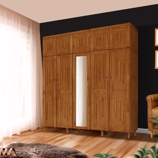 Guarda Roupa Grande Em Madeira Maciça Com Espelho Imbuia Crow