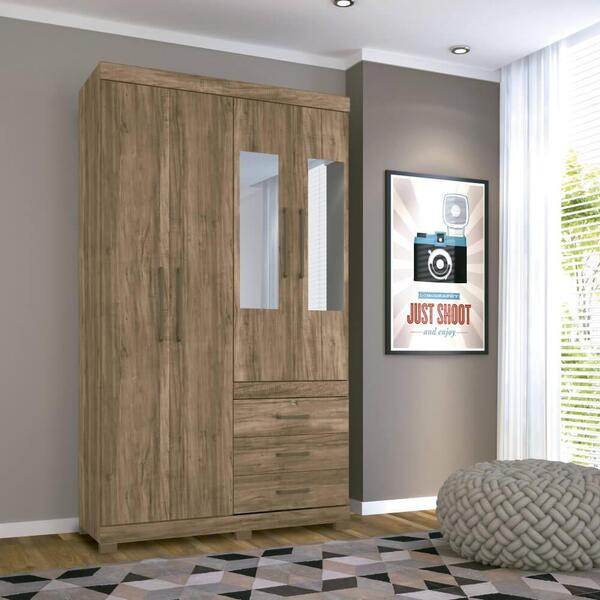 Guarda Roupa Havana Plus Com 4 Portas Pés E Espelho Marrom