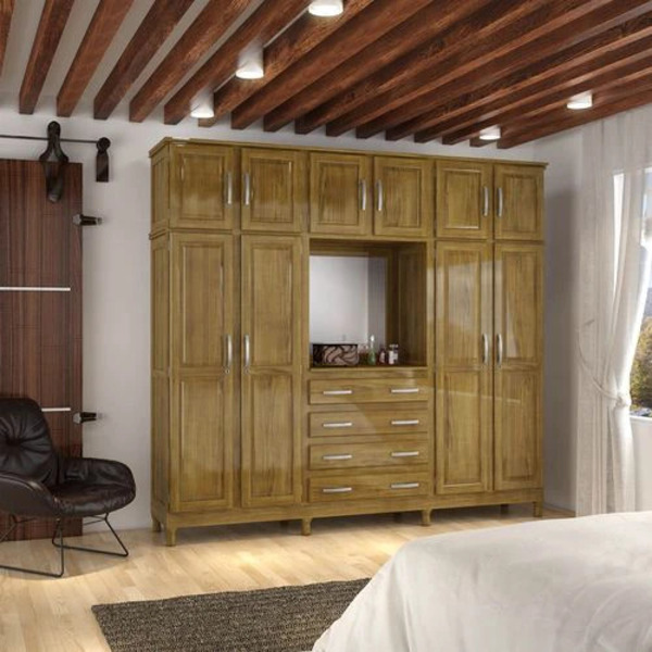 Guarda Roupa Ibiza 10 Portas 4 Gavetas Imbuia Brilho Móveis M